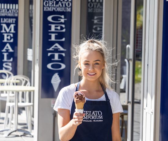 girl outside shop Gelato Emporium - Bulli Tops